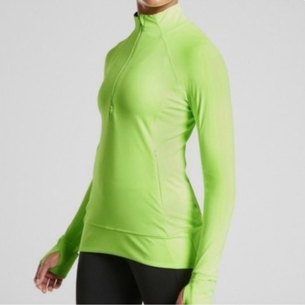 ATHLETHA Whittier Peak Half Zip Long Sleeve Top Womens Small Neon Green Ladies